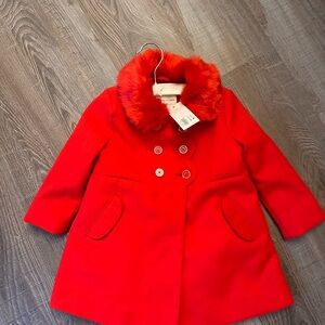 Janie and Jack Vibrant Red Pea Coat fur neck